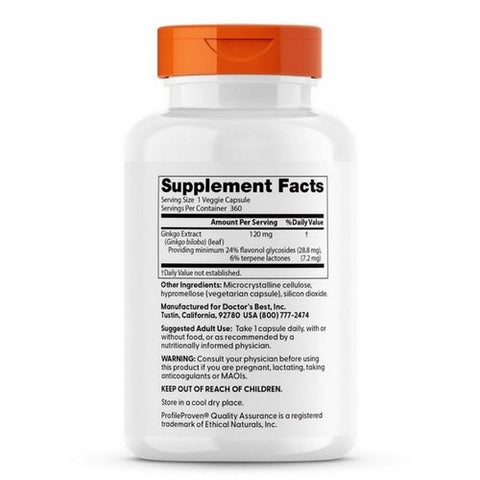 Doctors Best, Extra Strength Ginkgo, 120 Mg, 360 Veggi Caps