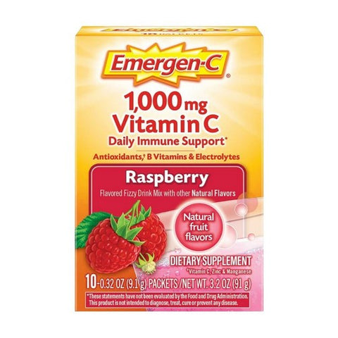 Alacer, Emergen-C Vitamin C Drink Mix, 1000 mg, Raspberry 10 pkts
