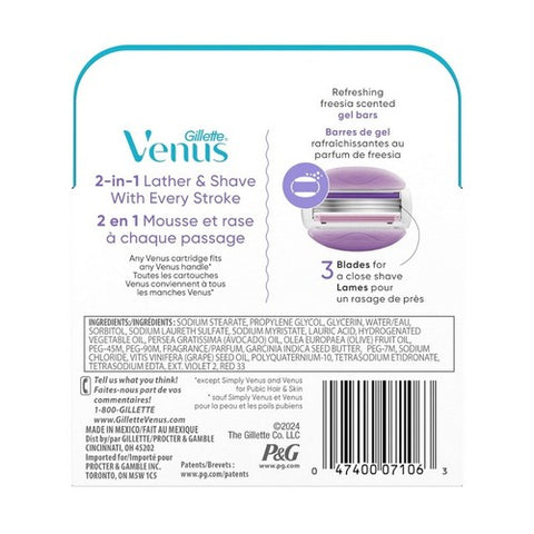 Gillette, Venus Breeze 2 In 1 Cartridges With Shave Gel Bars, 4 each