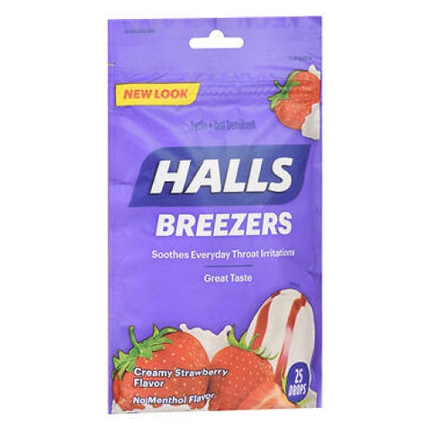 Halls, Breezers Throat Drops, Cool Creamy Strawberry 25 Tabs