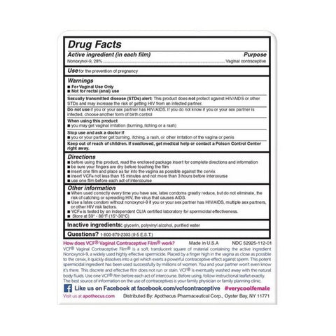 Vcf, Dissolving Vaginal Contraceptive Film, 9 each