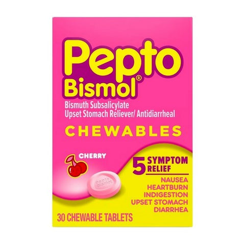 Pepto-Bismol, Stomach Reliever Antidiarrheal Chewable, 30 ct