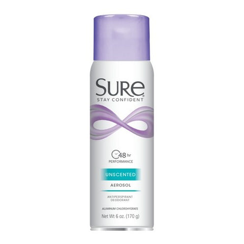Sure, Anti-Perspirant Deodorant Aerosol Spray, Unscented 6 oz