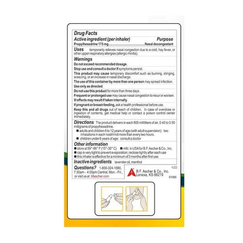 Benzedrex, Inhaler Propylhexedrine Nasal Decongestant, 1 each