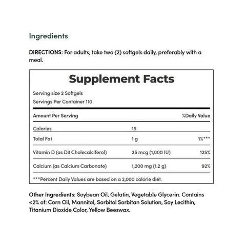 Nature's Bounty, Calcium Plus Vitamin D3, 1200 mg, 120 Softgels