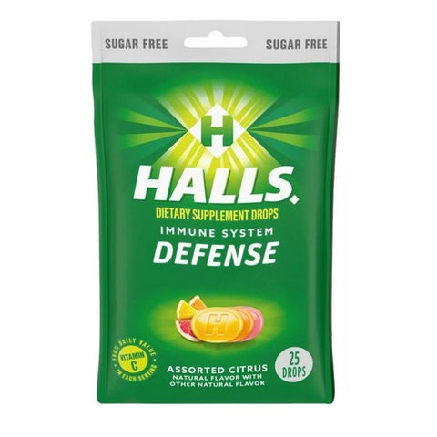 Halls, Defense Vitamin C Drops Sugar Free, Assorted Citrus 25 each