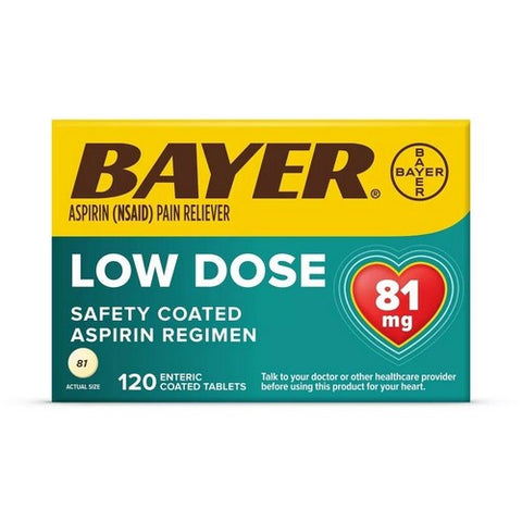 Bayer, Aspirin Regimen Low Dose Safety Coated Tablets, 81 mg, 120 tabs
