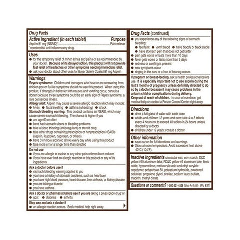 Bayer, Aspirin Regimen Low Dose Safety Coated, 81 mg, 200 tabs
