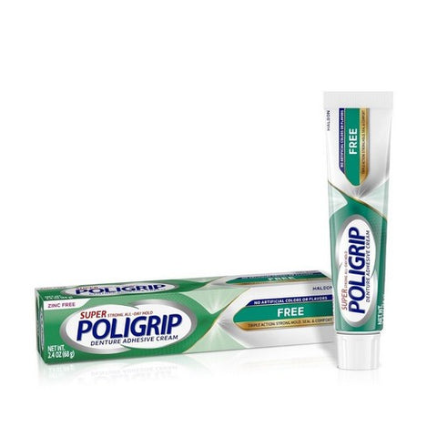 Abreva, Super Poligrip Denture Adhesive Cream, Artificial Flavor/Color Free 2.4 oz