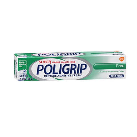 Abreva, Super Poligrip Denture Adhesive Cream, Artificial Flavor/Color Free 2.4 oz