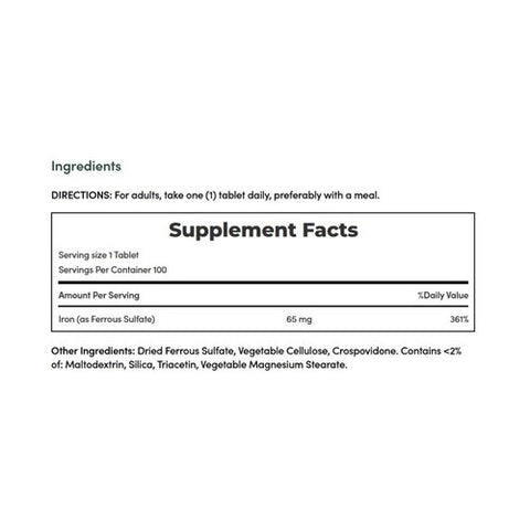 Nature's Bounty, Iron Ferrous Sulphate, 65 mg, 100 Tablets