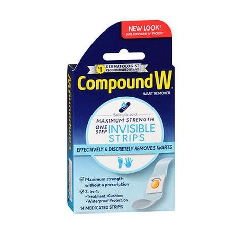 Med Tech Products, Compound W Maximum Strength Wart Remover One Step Invisible Medicated Strips, 14 each
