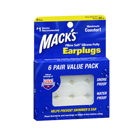 Mack's, Pillow Soft Silicone Putty Earplugs, 6 Pair