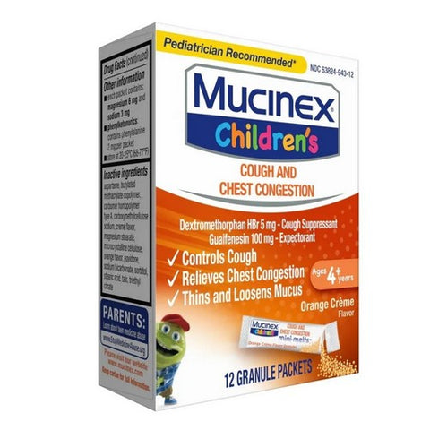 Mucinex, Childrens Cough Mini-Melts Packets, Orange Creme 12 each