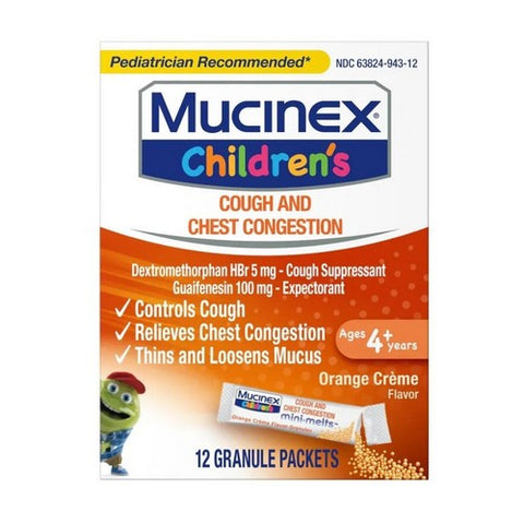 Mucinex, Childrens Cough Mini-Melts Packets, Orange Creme 12 each