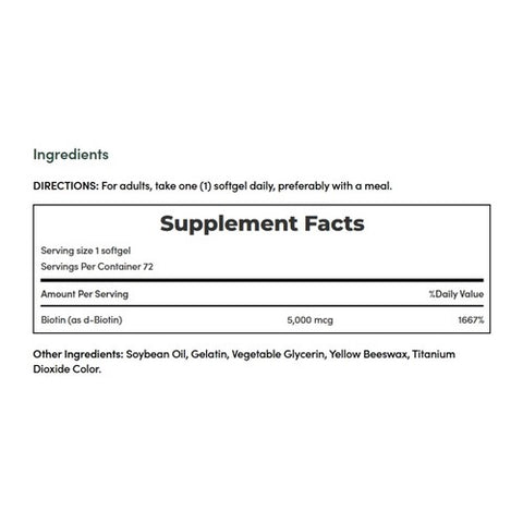 Nature's Bounty, Nature's Bounty Biotin, 5000 mcg, Count of 1