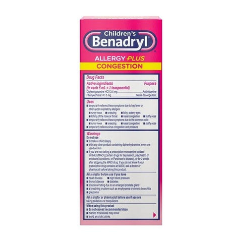 J & J Sales Logistics Co, Benadryl-D Childrens Allergy And Sinus Liquid, Grape 4 oz