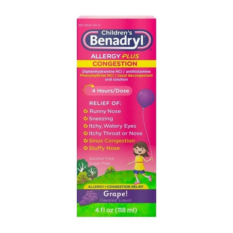 J & J Sales Logistics Co, Benadryl-D Childrens Allergy And Sinus Liquid, Grape 4 oz