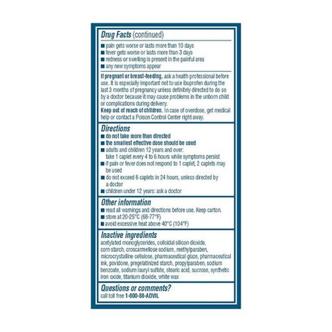 Advil, Ibuprofen Pain Reliever Fever Reducer, 200 mg, 100 Caplets