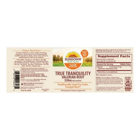 Sundown Naturals, Valerian Root Whole Herb, 530 mg, 100 caps