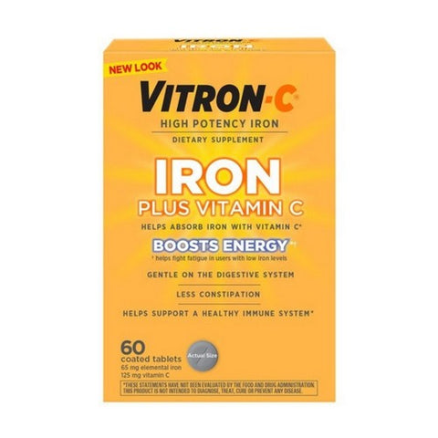 Vitron-C, High Potency + Iron Supplement Vitamin C, 60 Coated Tablets