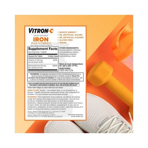 Vitron-C, High Potency + Iron Supplement Vitamin C, 60 Coated Tablets