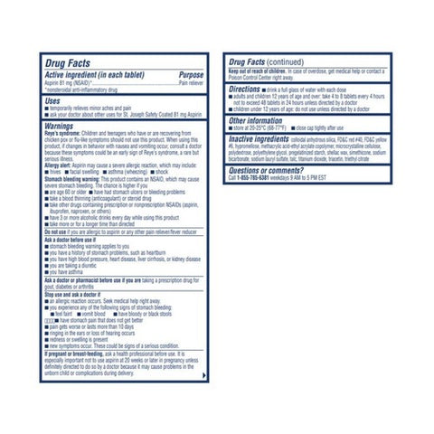 St. Joseph, Aspirin Enteric Coated, 81 mg, 120 tabs