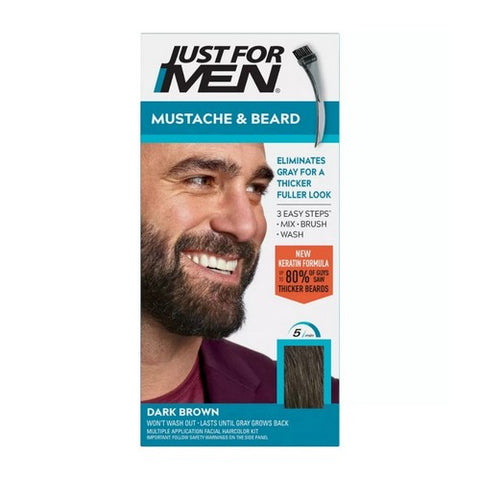 Just For Men, Mustache & Beard Brush-In Color Gel, Dark Brown (M-45), 1 Each