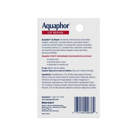 Aquaphor, Lip Repair Ointment Tube Immediate Relief, 0.35 oz