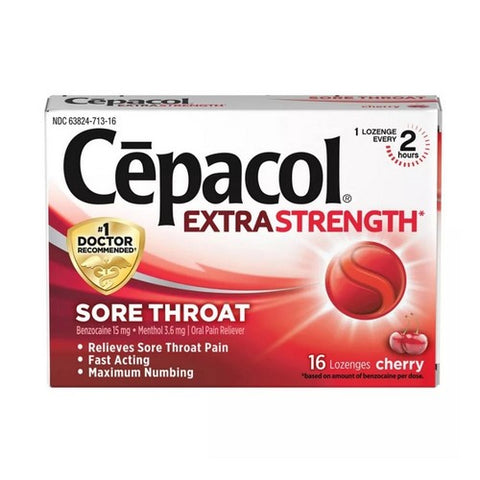 Airborne, Cepacol Sore Throat Maximum Strength Numbing Lozenges Cherry, 16 each
