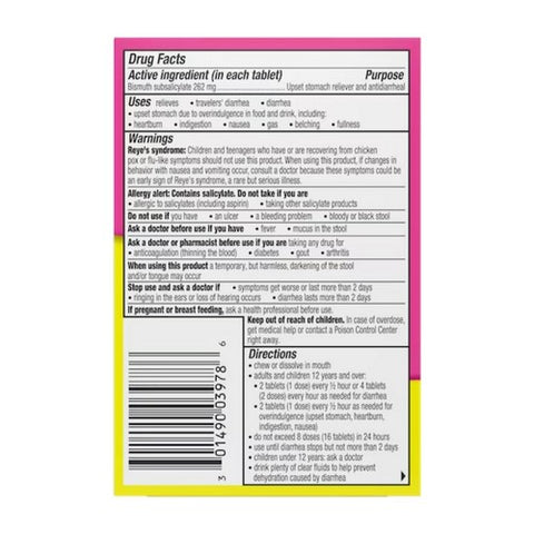 Pepto-Bismol, Upset Stomach Reliever Antidiarrheal Chewable, Cherry 30 Count