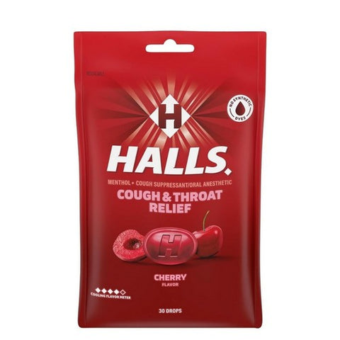 Halls, Mentho-Lyptus Cough Drops, Cherry 30 Each
