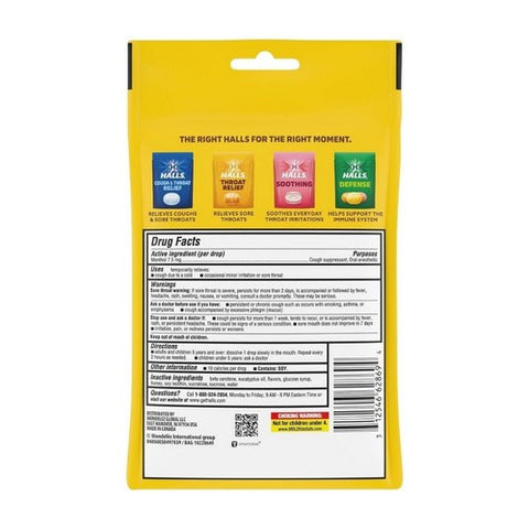 Halls, Honey Lemon Cough Relief Drops, 30 Count
