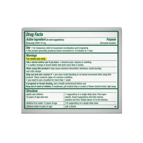 Dulcolax, Laxative Suppositories, 10 mg, 8 ct