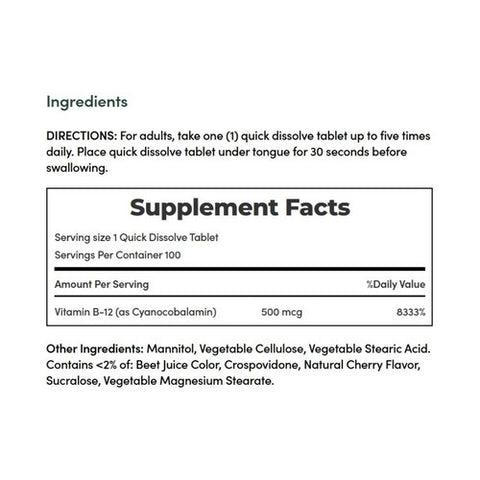 Nature's Bounty, Vitamin B-12 Microlozenges, 500 mcg, 100 tabs