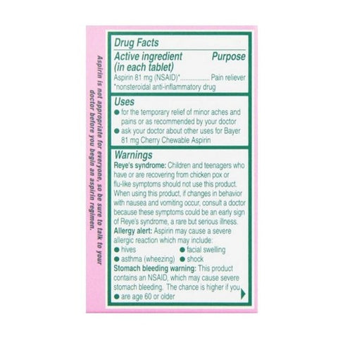 Bayer, Children's Aspirin Chewable Low Dose, 81 mg, Cherry 36 chewables