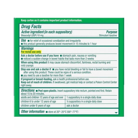 Dulcolax, Medicated Laxative Suppositories, 10 mg, 4 ct