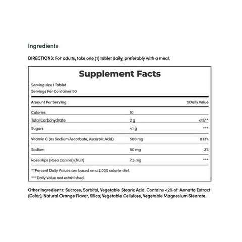 Nature's Bounty, Nature's Bounty Vitamin C With Rose Hips Chewable, 500 mg, 90 tabs