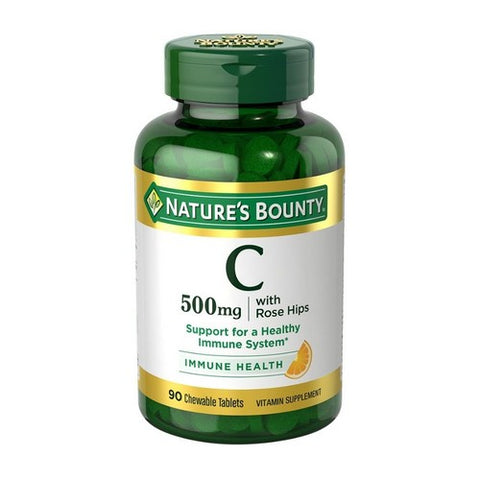Nature's Bounty, Nature's Bounty Vitamin C With Rose Hips Chewable, 500 mg, 90 tabs