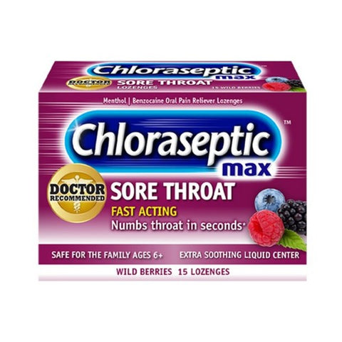 Chloraseptic, Max Sore Throat Lozenges, Wild Berries 15 each